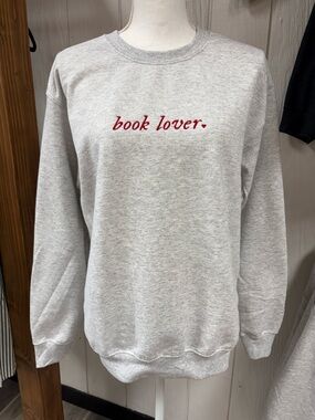 Gray 'book lover.' Embroidered Sweatshirt